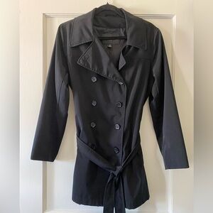 Towne London Fog Black Trench Coat‎ Double Breasted Women's Small Vintage